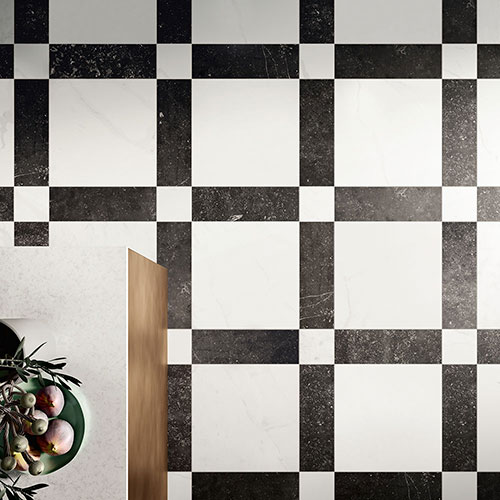 immagine zenitale della serie Concert, colore White con listelli colore black e white