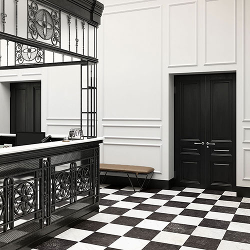 immagine della serie Concert, pavimento posato a scacchiera colore White e Black