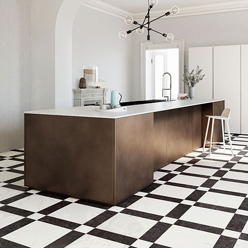 immagine cucina della serie Concert, colore White con listelli colore black e white