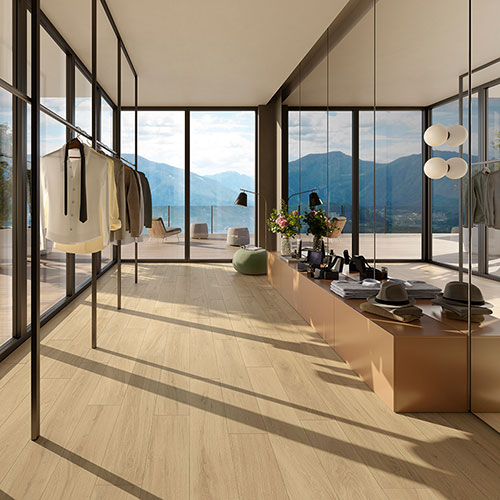 ambiente con pavimento variante Blond, collezione Groove effetto legno