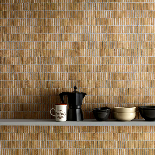 dettaglio rivestimento con variante Sunset, collezione Groove effetto legno