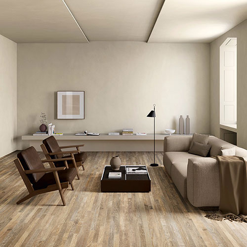 Living realizzato con Pavimento della collezione Shizen, variante Miele