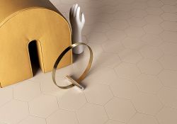 Close-up of the hexagonal floor from the Honey Collection